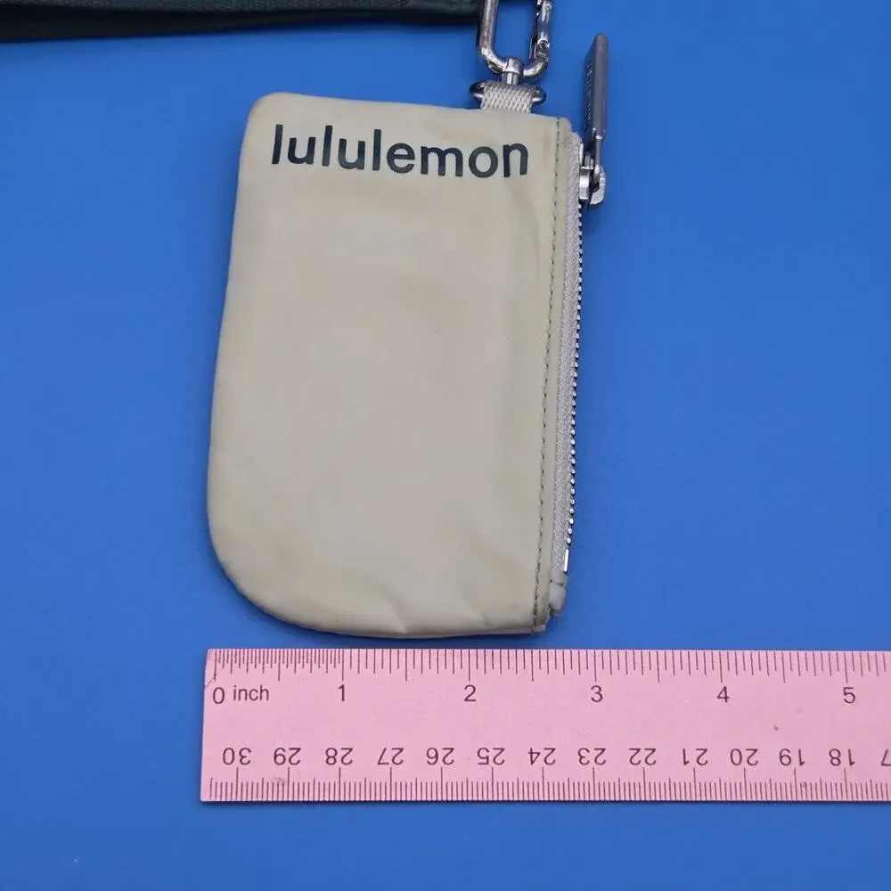 Lululemon Dual Pouch Wristlet Green Beige Gold Hardware Keychain Wallet